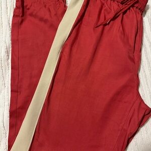 Tibi Red & Cream Side Stripe Drapey Tech Joggers - Size Small